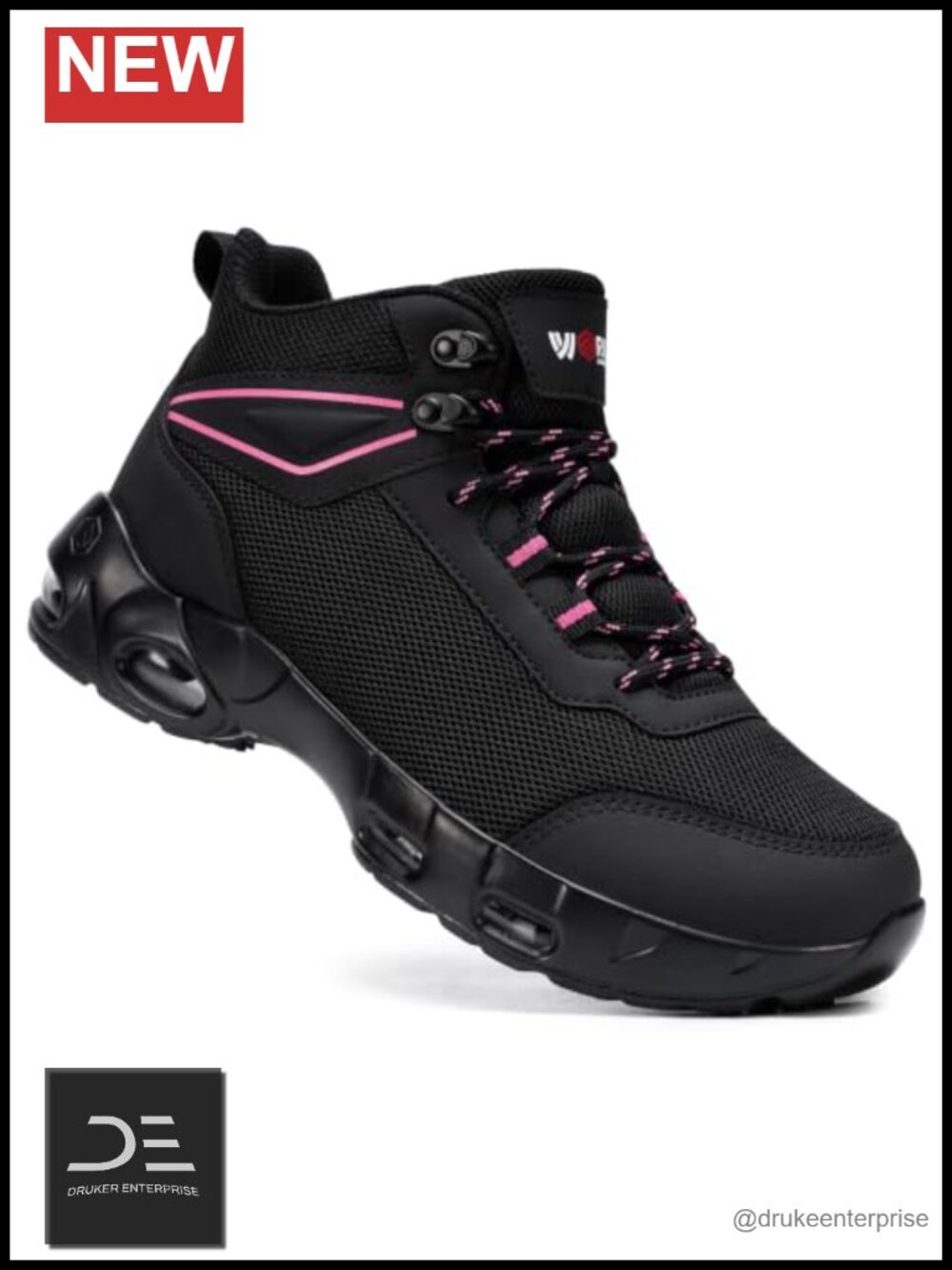 Women's Slip Resistant Work Boots Mid-Top Breathable Mesh Hiking Shoes Lace Up